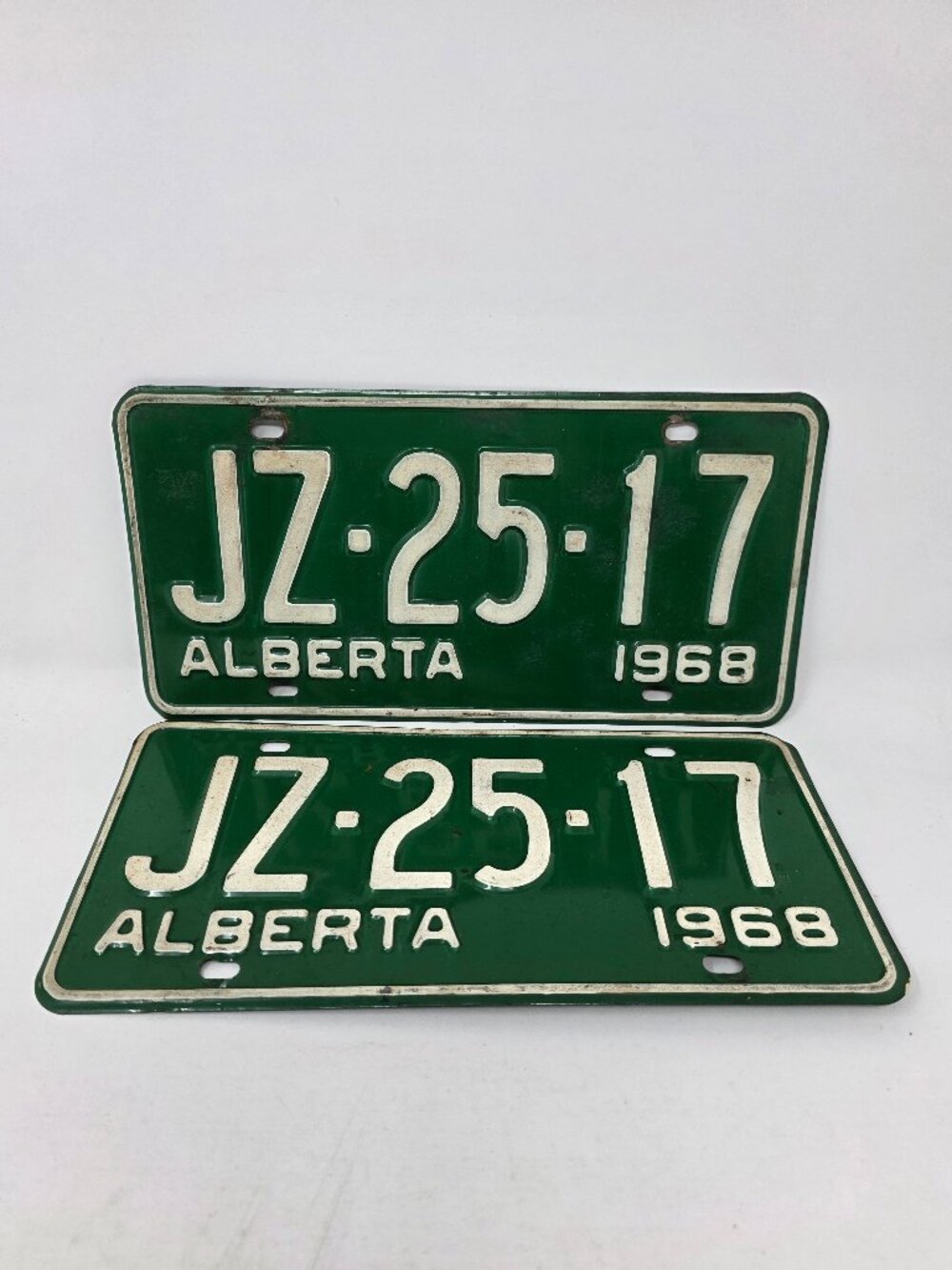 Matching Genuine Vintage Pair of Antique 1968 Alberta License Plates JZ-25-17